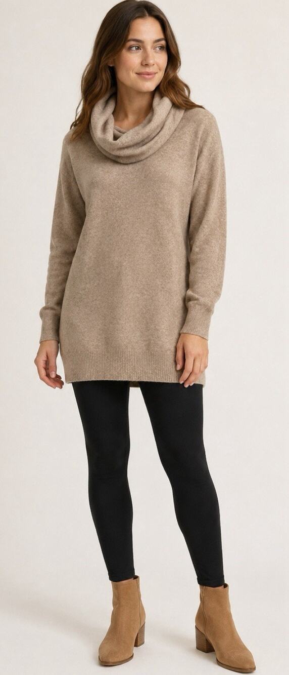 Camille Women’s Wool Cowl-Neck Sweater Tunic-Size M